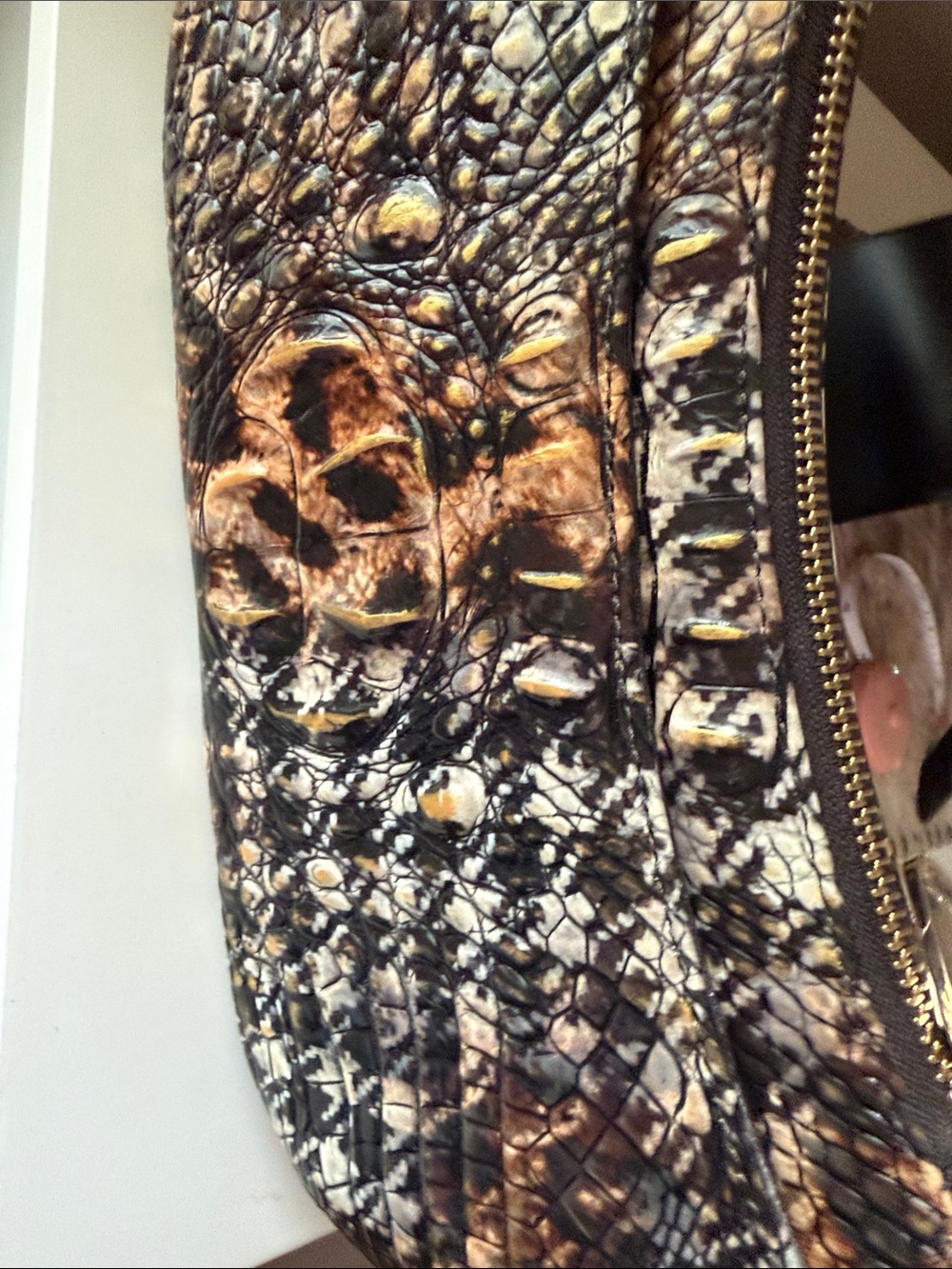 Brahmin Croc-Embossed Shoulder Bag in Brown and Black - Picture 11 of 16